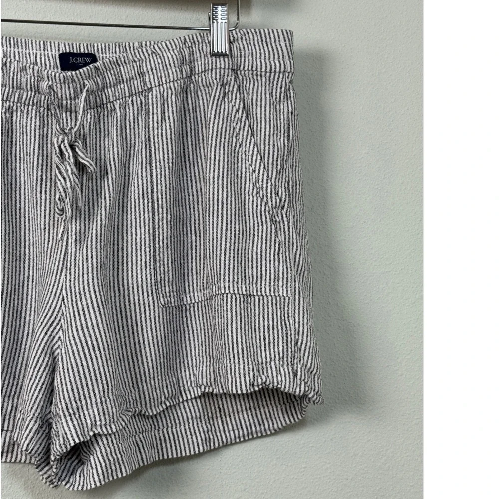 J. Crew Linen Blend Drawstring Striped Shorts Black White AX924 Size M Nautical